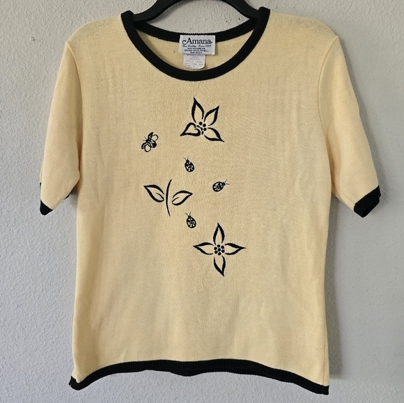 Amana Vintage Sweater Womens Top Small Beige Woolen Mill Embroidered Casual - Picture 2 of 6